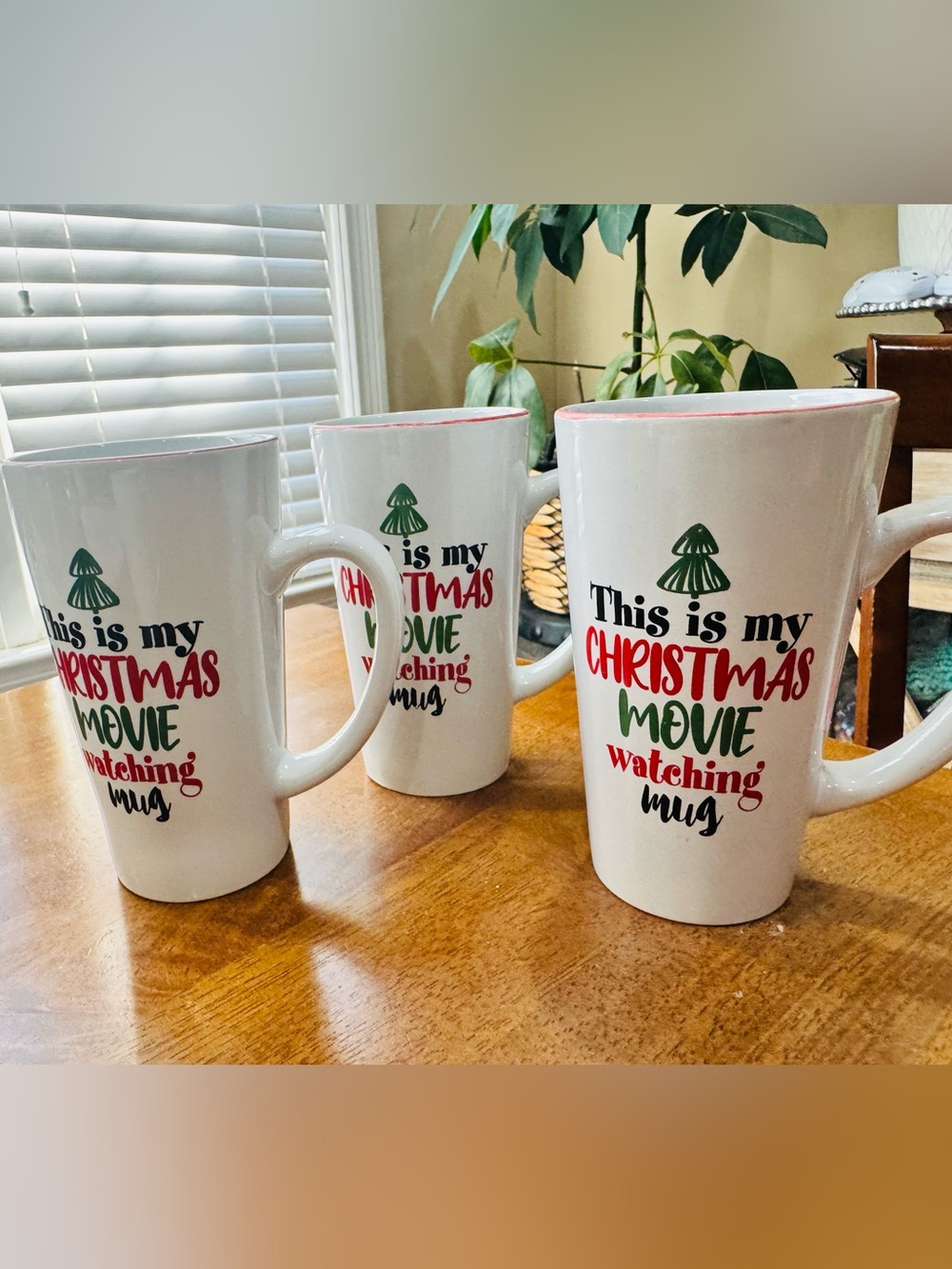 Set of 3, This Is My Christmas Movie Watching Latte Mug Cup Holiday 16 Oz, NEW